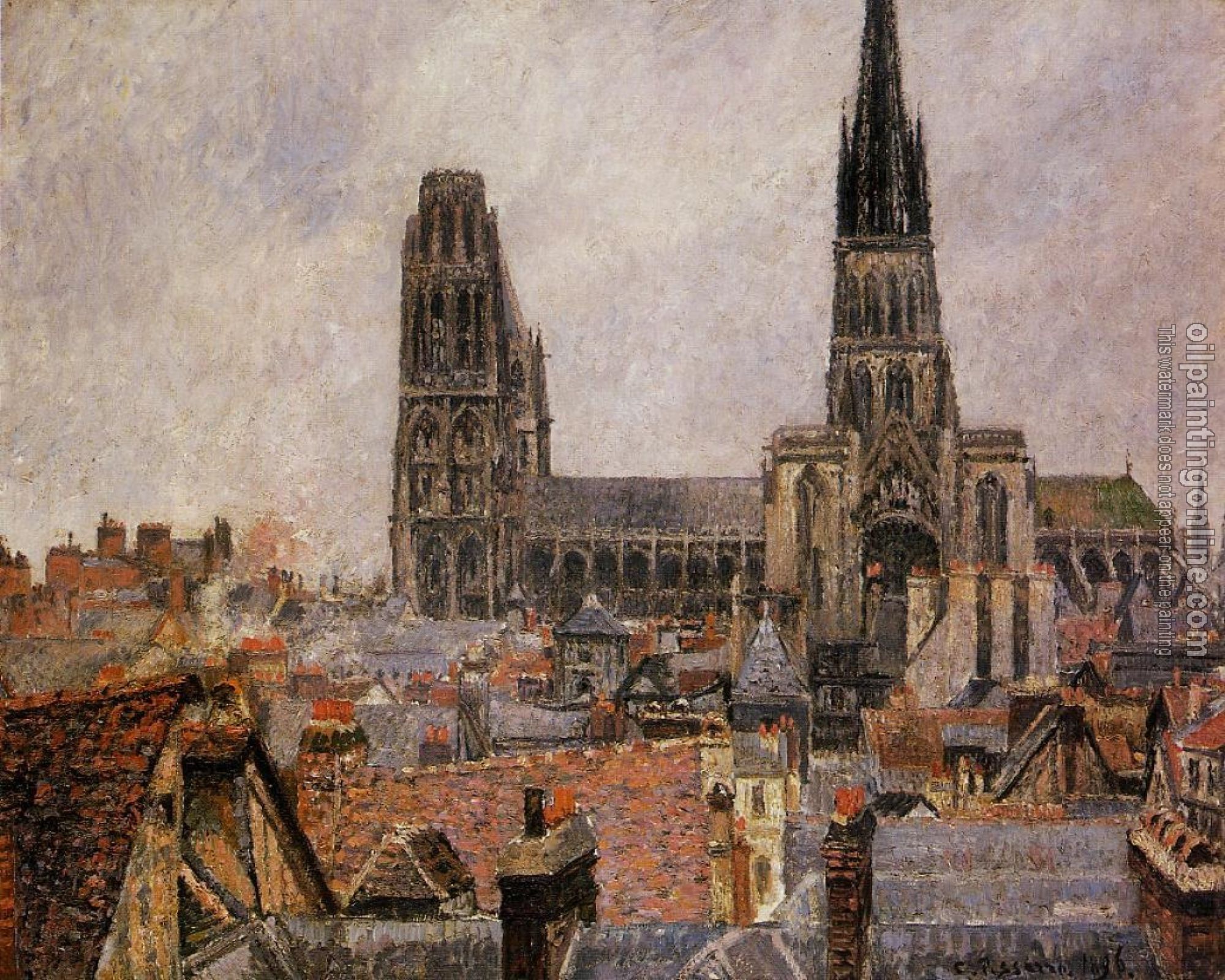 Pissarro, Camille - The Roofs of Old Rouen, The Cathedral